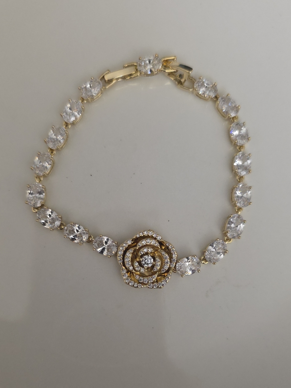 Gold Floral CZ Tennis Bracelet - Rose Motif